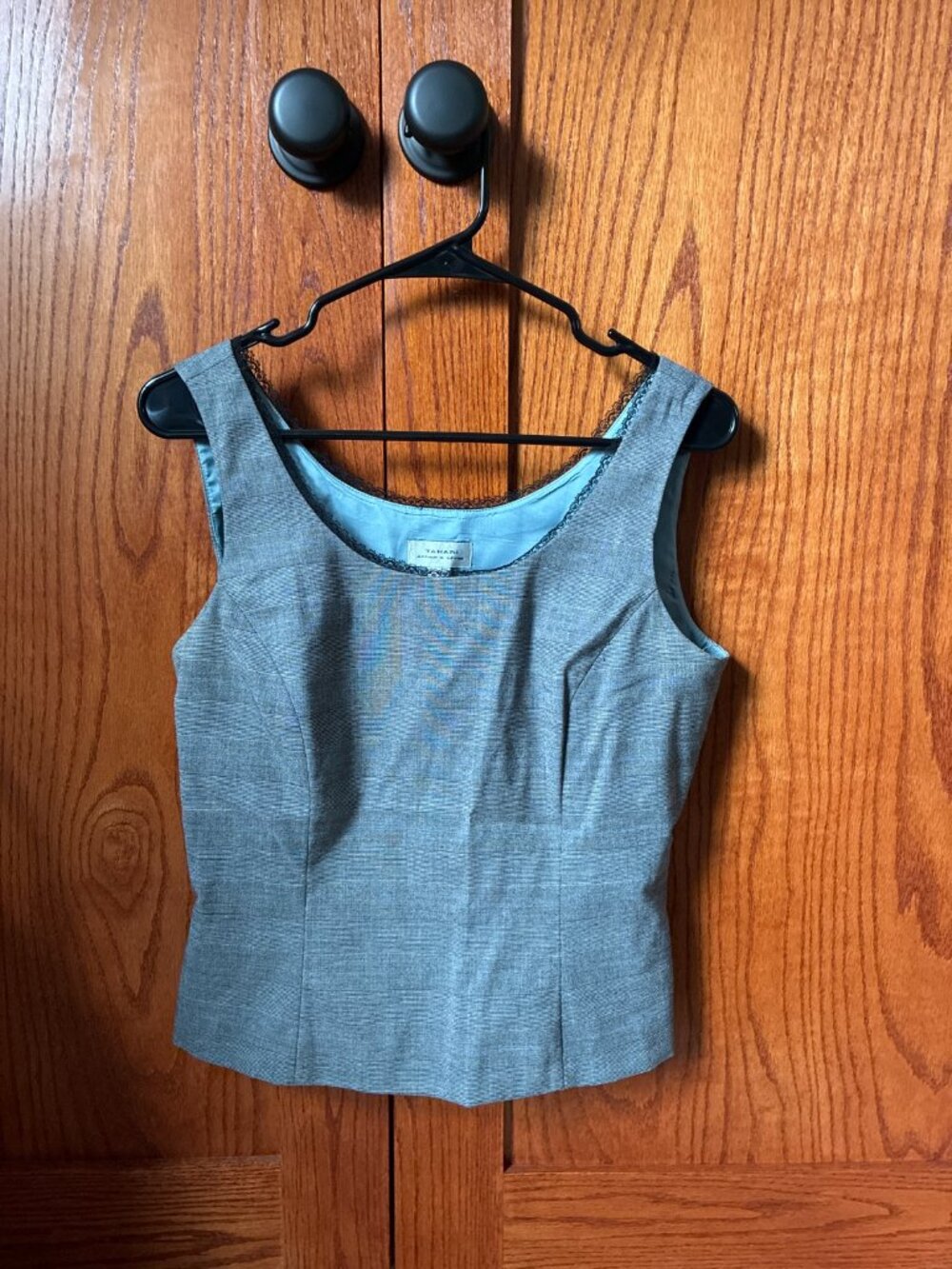 Tahari Grey Plaid Corset Top Black Lace Size 8